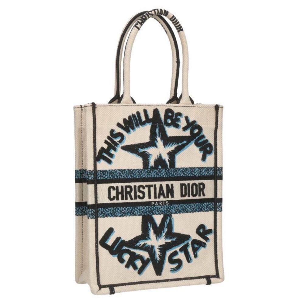 Christian Dior BOOK TOTE Star Embroide red Canvas Handbag White